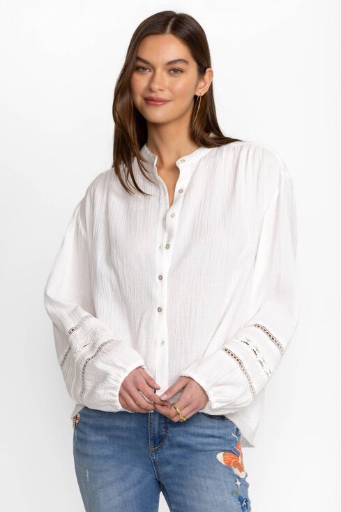 Johnny Was Calme Tops - Johnny Was Gauze Peasant Top white size small